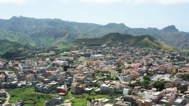 Aerial view of Assomad town in Santiago island, Cape Verde