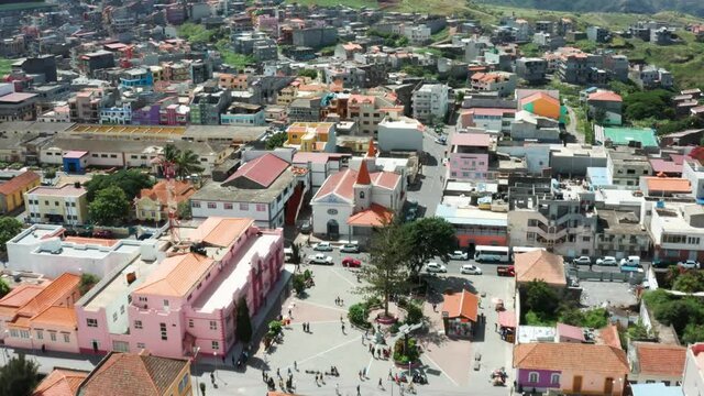 Aerial view of Assomad town in Santiago island, Cape Verde