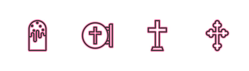 Set line Easter cake, Christian cross, and icon. Vector.