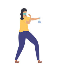 woman with disinfect bottle fighting vs covid19