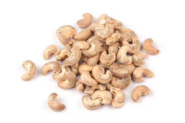 Pile of Unpeeled Cashew Nuts Isolated on White Background