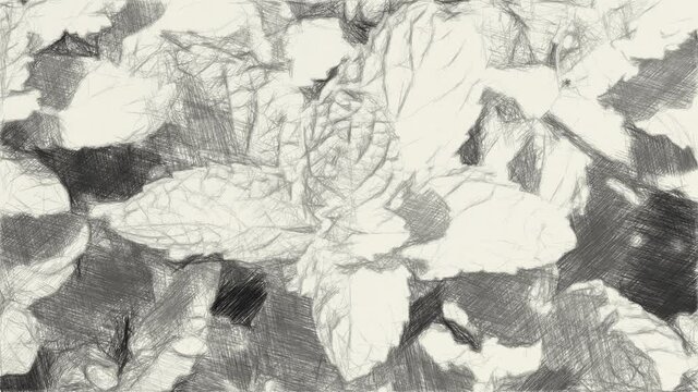 art drawing black and white of mint plant leaf