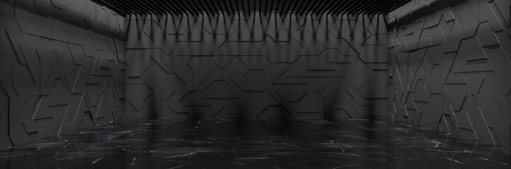 Dark Futuristic Interior (3D Illustration)