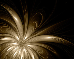 Golden fractal flower on black background