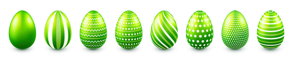 Colorful Easter eggs isolated on white background. Seasonal spring decoration element. Egg hunt game. Vector illustration.