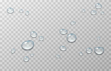 Vector blue water drops. PNG drops, condensation on the window, on the surface. Realistic drops on an isolated transparent background. PNG.