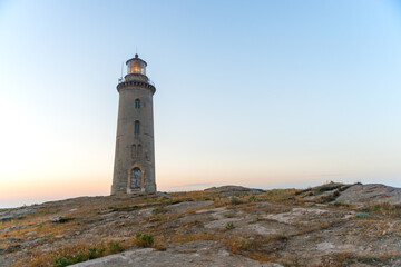 Fototapeta na wymiar Absheron big lighthouse on the seashore near Baku in Azerbaijan