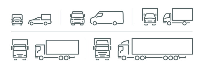 Set of transport icons, line silhouette front and side view, delivery transport  © deonissio123