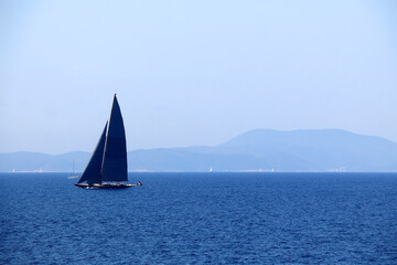 Fototapeta premium Sailing boat in Croatia. Beautiful Mediterranean landscape.