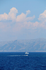 Sailing boat in Croatia. Beautiful Mediterranean landscape.