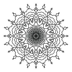 Circular pattern in form of mandala for Henna, Mehndi, tattoo, decoration. Beautiful relaxation black and white ornament. Coloring book page.	