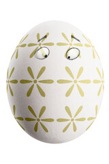 Large picture of an isolated easter egg with a floral pattern and eyes.