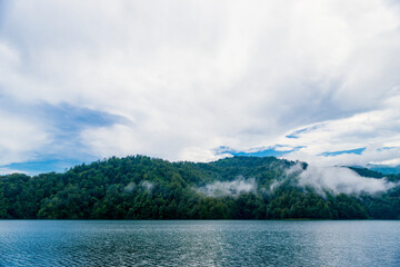 Azerbaijan, Goygol: Panoramic view landscape scenery on famous Lake  near Ganja