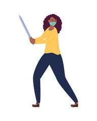 Fototapeta premium woman with sword fighting vs covid19