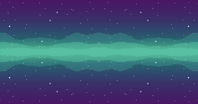 Seamless animation. Vector retro futuristic background. 8 bit Retro game design interface Pixel art space cosmos