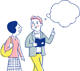 笑顔で歩くカップル　ふきだし