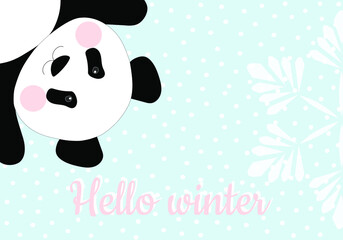 Naklejka premium Cute card with a giant Chinese panda and the phrase 