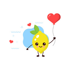 cute lemon with Red heart balloon.vector