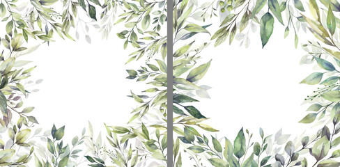 Watercolor floral illustration set - green leaf Frame collection, for wedding stationary, greetings, wallpapers, fashion, background. Eucalyptus, olive, green leaves, etc. High quality illustration
