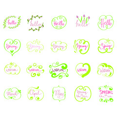 Vector illustration of isolated spring lettering with abstract elements. Calligraphy quote on white background.
Handwritten typography design. Can be used for flyers, banners or posters.
