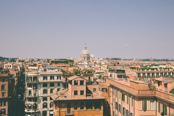Panoramic view of city Rome with old houses from the Spanish steps