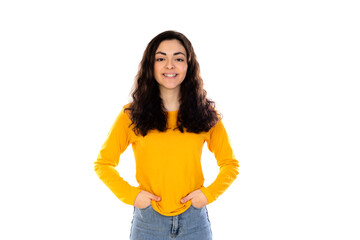 Adorable teenage girl with yellow sweater
