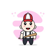 Cute geek boy character design wearing baseball costume.