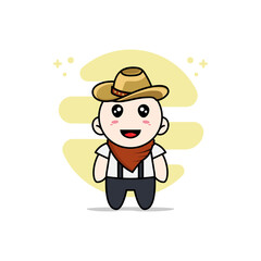 Cute geek boy character wearing cowboy costume.