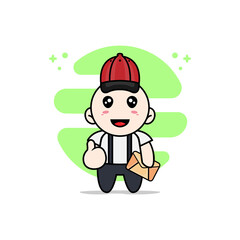 Obraz na płótnie Canvas Cute geek boy character wearing postman costume.