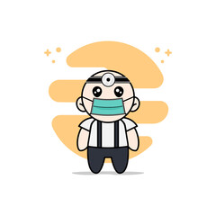 Cute geek boy character wearing doctor costume.