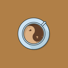 Coffee cup with yin-yang shaped froth top view vector illustration for Coffee Day on October 1