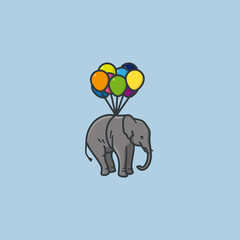Elephant flying, hanging on bunch of balloons vector illustration for Balloons Around The World Day on October 5