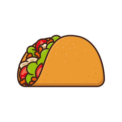 Taco shell filled with lettuce, tomato slices, red beans and poultry isolated vector illustration for Taco Day on September 4