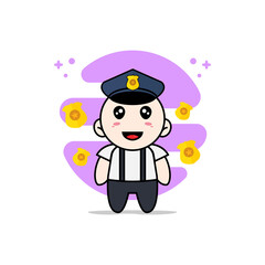 Cute geek boy character wearing police costume.