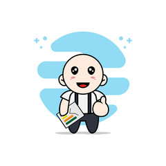 Cute geek boy character holding a presentation results.