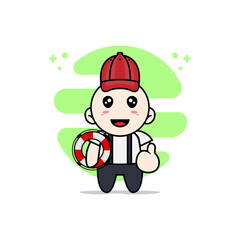 Cute geek boy character wearing Coast Guard costume.