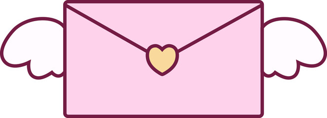 pink valentine envelope with wings and yellow heart on transparent background fully editable file