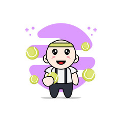 Cute geek boy character holding a tennis ball.