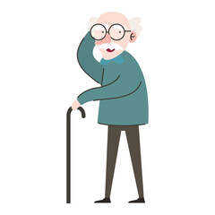 Fototapeta premium cute granfather member with cane character vector illustration design