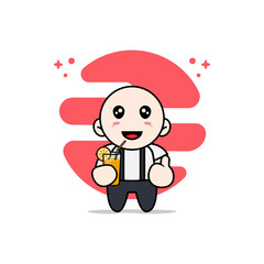 Cute geek boy character holding a cup of juice