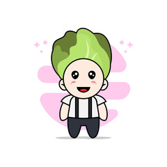 Fototapeta premium Cute geek boy character wearing cabbage costume.