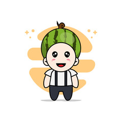 Obraz na płótnie Canvas Cute geek boy character wearing watermelon costume.