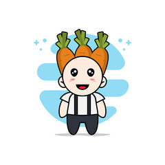 Obraz na płótnie Canvas Cute geek boy character wearing carrot costume.