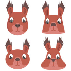 Fototapeta premium Set of cartoon squirrels. Different shapes of animal heads.