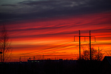 Fototapeta premium Fiery orange sunset sky Beautiful evening scene
