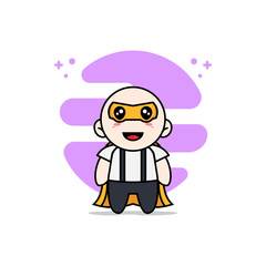 Cute geek boy character wearing superhero costume.