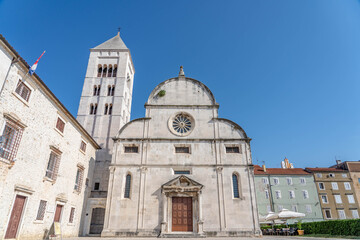 Facade of St. Mary's Church in Zadar old town square in Croatia summer