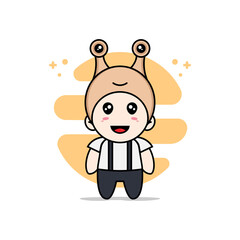 Cute geek boy character wearing snail costume.