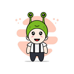 Cute geek boy character wearing frog costume.