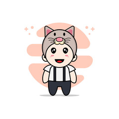 Cute geek boy character wearing cat costume.